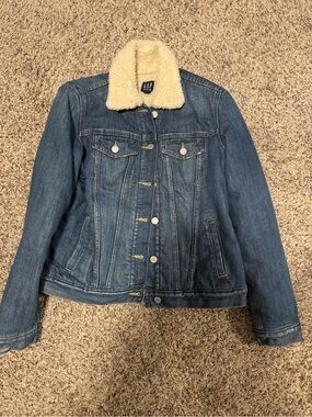 GAP Blue Denim Jacket with Cream Sherpa Collar